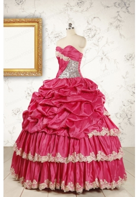 Cheap Appliques Sweet 15 Dresses in Coral Red