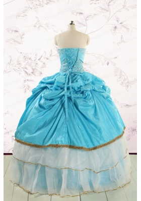 Custom Made Sweetheart Aqua Blue Quinceanea Dresses with Beading