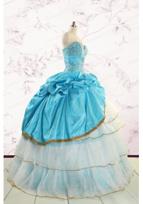 Custom Made Sweetheart Aqua Blue Quinceanea Dresses with Beading