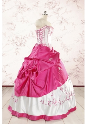 Luxurious Embroidery Sweet 15 Dresses in White and Hot Pink