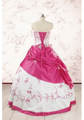 Luxurious Embroidery Sweet 15 Dresses in White and Hot Pink