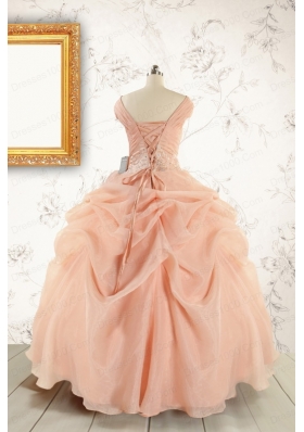 New Style Beading Quinceanera Dresses in Peach For 2015