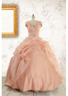 New Style Beading Quinceanera Dresses in Peach For 2015