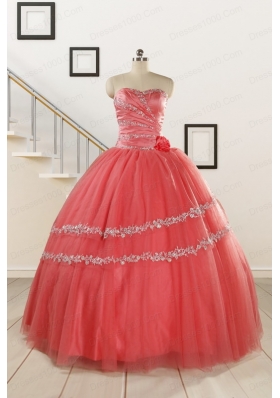 New Style Watermelon Quinceanera Dresses with Beading for 2015