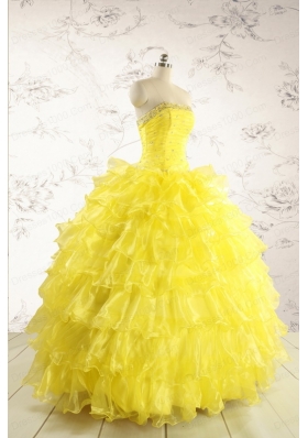 New Style Yellow Quinceanera Dresses with Beading and Ruffles