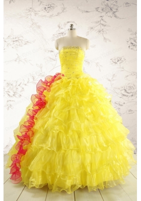 New Style Yellow Quinceanera Dresses with Beading and Ruffles