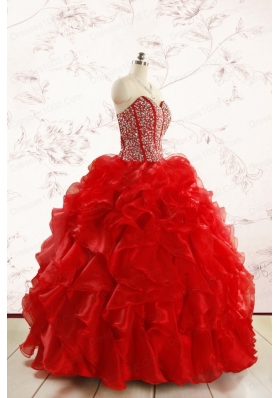 Red Beading and Ruffles Sweetheart Pretty Quinceanera Dresses for 2015