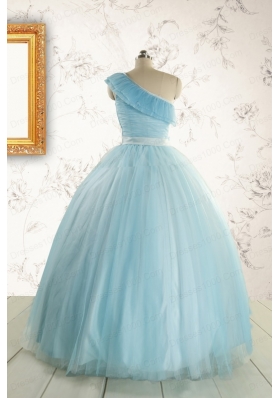 Romantic One Shoulder Light Blue Quinceanera Dress for 2015