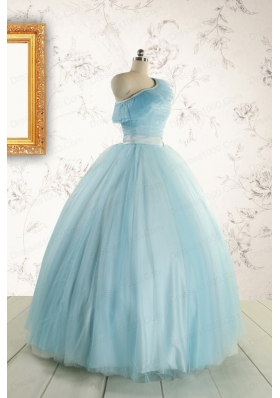 Romantic One Shoulder Light Blue Quinceanera Dress for 2015