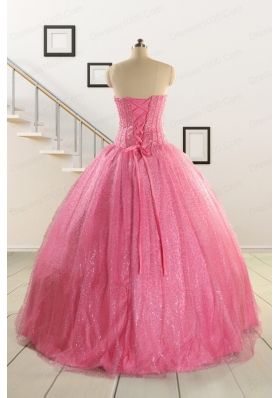 Simple Sweetheart Sequins Quinceanera Dress in Rose Pink For 2015