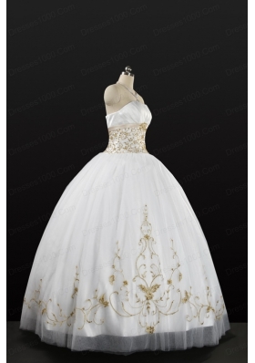 White Strapless 2015 Quinceanera Dress with Beading and Appliques