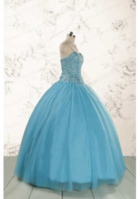 2015 Brand New Style Ball Gown Beading Quinceanera Dress in Baby Blue