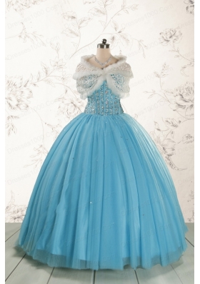 2015 Brand New Style Ball Gown Beading Quinceanera Dress in Baby Blue