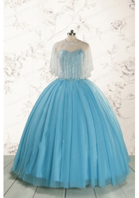 2015 Brand New Style Ball Gown Beading Quinceanera Dress in Baby Blue