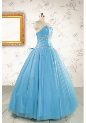 2015 New Style Beading Sweet 15 Dresses in Aqua Blue