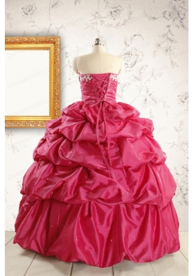 Appliques 2015 Hot Pink Quinceanera Dresses with Lace Up