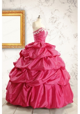 Appliques 2015 Hot Pink Quinceanera Dresses with Lace Up