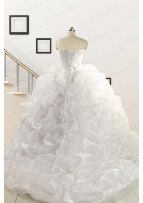 Exquisite Appliques White Brush Train Quinceanera Dresses for 2015