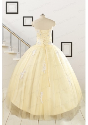 Luxurious Sweetheart Appliques Sweet 16 Dresses in Light Yellow