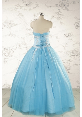 Pretty Beading and Appliques Quinceanera Dresses in Aqua Blue for 2015