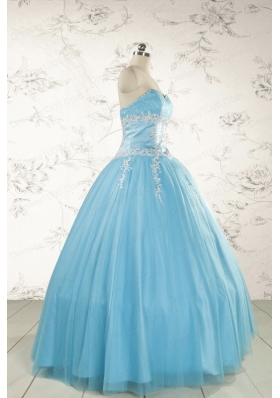 Pretty Beading and Appliques Quinceanera Dresses in Aqua Blue for 2015