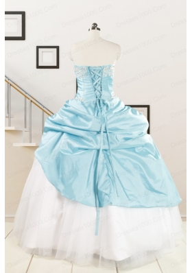 Pretty Beading Blue and White Quinceanera Dresses for 2015