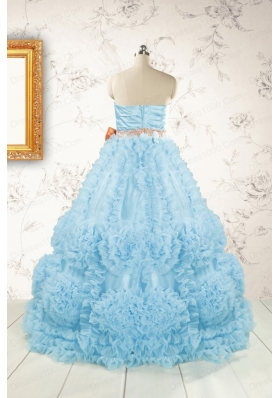 Unique Beading Aqua Blue Quinceanera Dresses for 2015