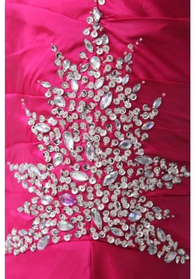 Hot Pink Sweetheart A-line Beading and Rhinestone Sweep Train Prom Dress