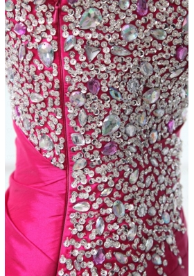 Hot Pink Sweetheart A-line Beading and Rhinestone Sweep Train Prom Dress