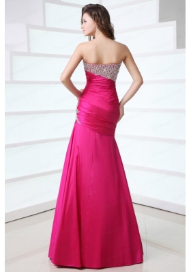 Hot Pink Sweetheart A-line Beading and Rhinestone Sweep Train Prom Dress