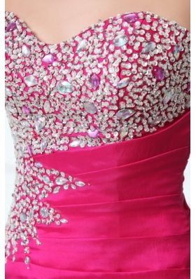 Hot Pink Sweetheart A-line Beading and Rhinestone Sweep Train Prom Dress