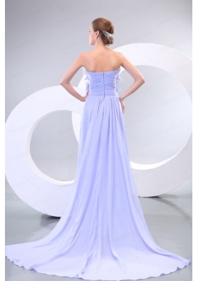 Lavender Strapless Empire Appliques and Laciness Watteau Train Prom Dress