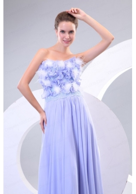 Lavender Strapless Empire Appliques and Laciness Watteau Train Prom Dress