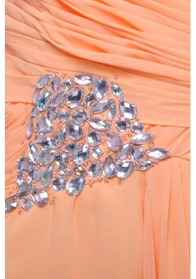 One Shoulder Chiffon Empire Rhinestone Decorate Prom Dress in Orange