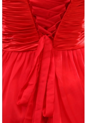 Red Empire Spaghetti Straps Beaded Decorate High-low Prom Dress