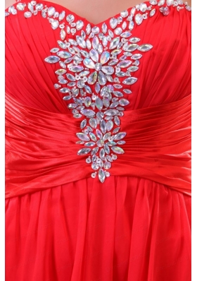 Red Empire Spaghetti Straps Beaded Decorate High-low Prom Dress