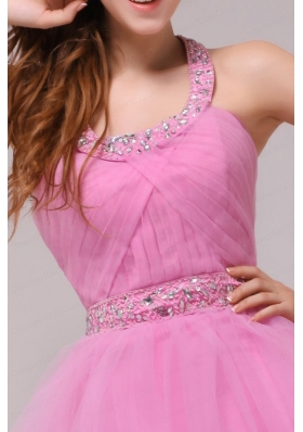 Rose Pink Halter Top Beading and Ruching Prom Dress