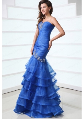Sexy Blue Mermaid Sweetheart Floor-length Organza 2015 Spring Prom Dress with Beading