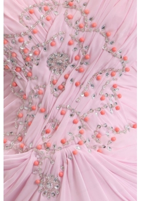 Sweetheart Empire Beaded Decorate Watteau Train Prom Dress in Baby Pink