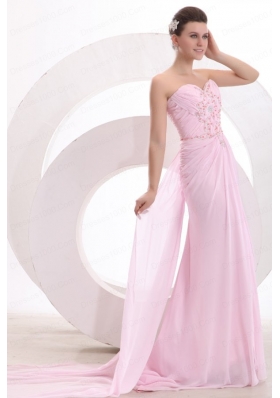 Sweetheart Empire Beaded Decorate Watteau Train Prom Dress in Baby Pink