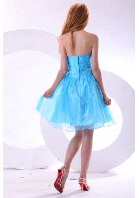 Aqua Blue Prom Dress with Strapless Beaded and Flowers