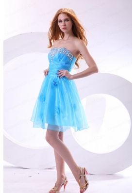 Aqua Blue Prom Dress with Strapless Beaded and Flowers