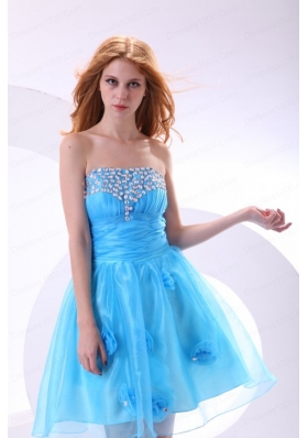 Aqua Blue Prom Dress with Strapless Beaded and Flowers