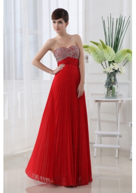 Backless Empire Sweetheart Beading Pleats Prom Dress in Red