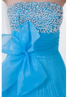 Elegant Empire Strapless Beading Chiffon Aqua Blue Floor-length 2014 Prom Dress