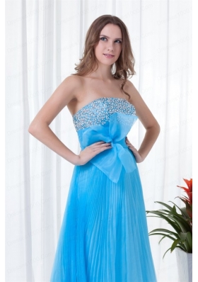 Elegant Empire Strapless Beading Chiffon Aqua Blue Floor-length 2014 Prom Dress