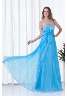 Elegant Empire Strapless Beading Chiffon Aqua Blue Floor-length 2014 Prom Dress