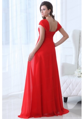 Elegant Empire Straps Beading Chiffon Red 2014 Prom Dress