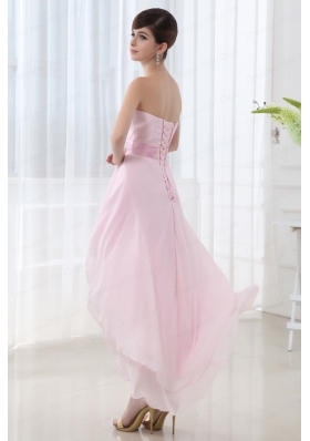 Empire Belt High-low Sweatheart High-low Baby Pink Dress Prom Dress