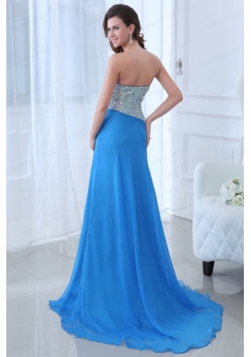 Empire Blue Sweetheart Beading High Slit Chiffon Prom Dress